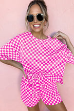 Brown Checkered Top and Short Casual 2pcs Set