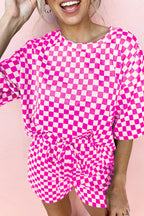 Brown Checkered Top and Short Casual 2pcs Set